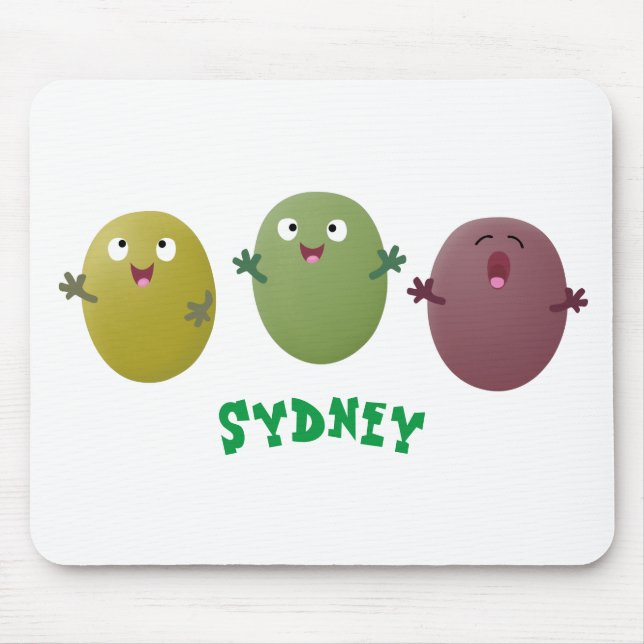 Cute happy olives singing cartoon mouse mat (Front)