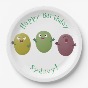 Cute happy olives singing cartoon paper plate