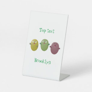 Cute happy olives singing cartoon pedestal sign