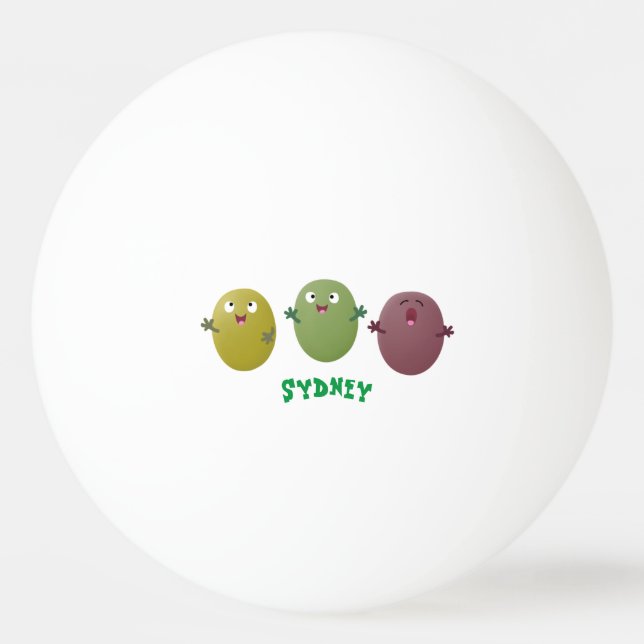 Cute happy olives singing cartoon ping pong ball (Front)