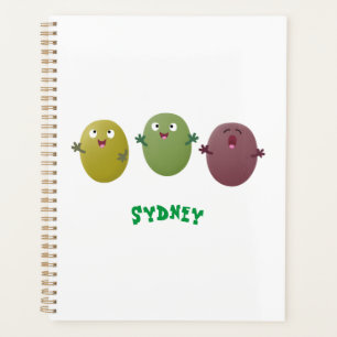 Cute happy olives singing cartoon planner