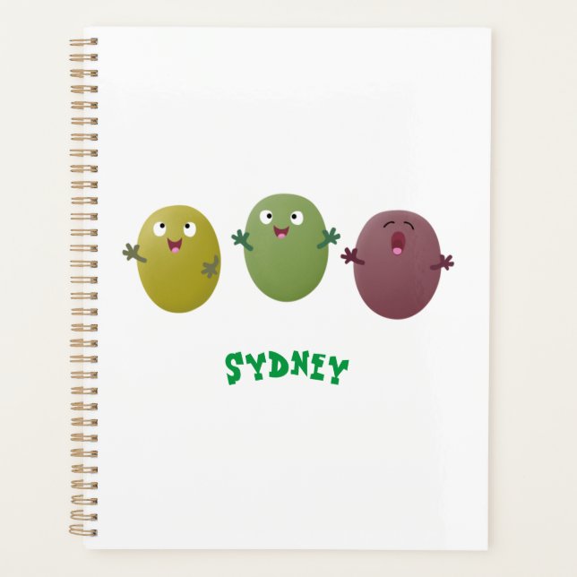 Cute happy olives singing cartoon planner (Front)