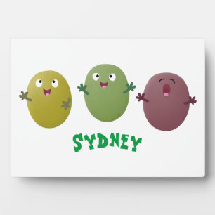 Cute happy olives singing cartoon plaque