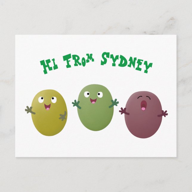 Cute happy olives singing cartoon postcard (Front)