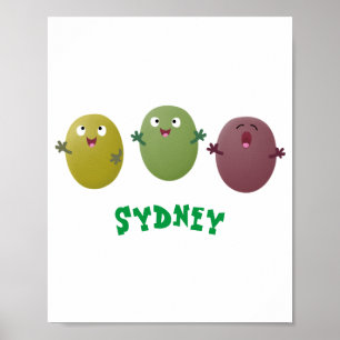 Cute happy olives singing cartoon poster