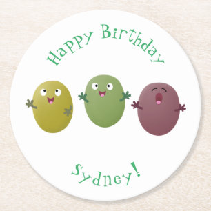 Cute happy olives singing cartoon round paper coaster