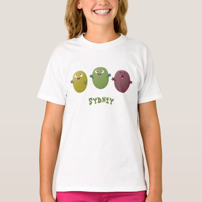 Cute happy olives singing cartoon T-Shirt (Front)