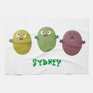 Cute happy olives singing cartoon tea towel