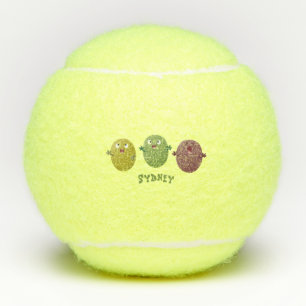 Cute happy olives singing cartoon tennis balls
