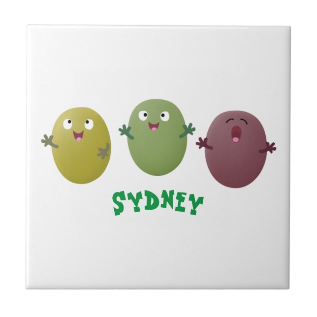 Cute happy olives singing cartoon tile (Front)