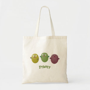 Cute happy olives singing cartoon tote bag