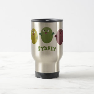 Cute happy olives singing cartoon travel mug