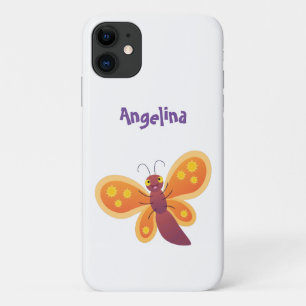 Cute happy orange butterfly cartoon illustration iPhone 11 case