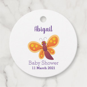 Cute happy orange butterfly cartoon illustration  favour tags
