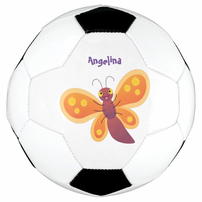 Cute happy orange butterfly cartoon illustration football (Front)