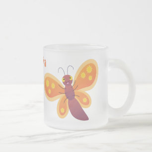 Cute happy orange butterfly cartoon illustration frosted glass coffee mug