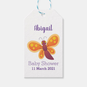Cute happy orange butterfly cartoon illustration  gift tags