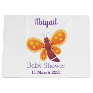 Cute happy orange butterfly cartoon illustration large gift bag
