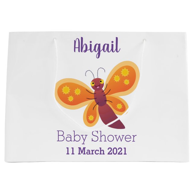 Cute happy orange butterfly cartoon illustration large gift bag (Front)