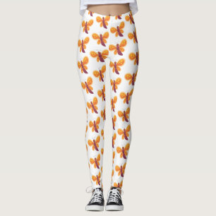 Cute happy orange butterfly cartoon illustration leggings