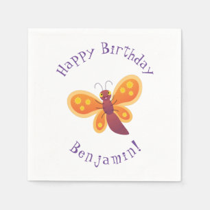 Cute happy orange butterfly cartoon illustration napkin