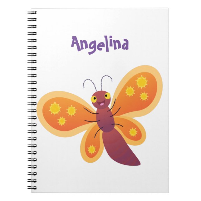 Cute happy orange butterfly cartoon illustration notebook (Front)