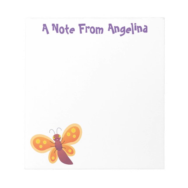 Cute happy orange butterfly cartoon illustration notepad (Front)