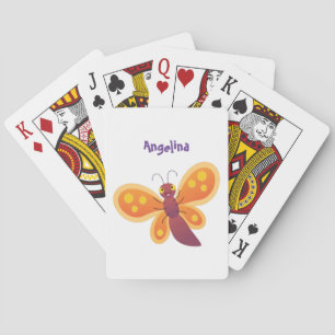 Cute happy orange butterfly cartoon illustration playing cards
