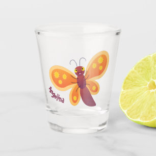 Cute happy orange butterfly cartoon illustration shot glass