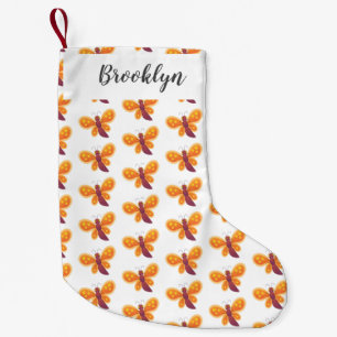 Cute happy orange butterfly cartoon illustration small christmas stocking