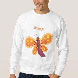 Cute happy orange butterfly cartoon illustration sweatshirt