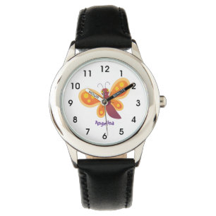 Cute happy orange butterfly cartoon illustration watch