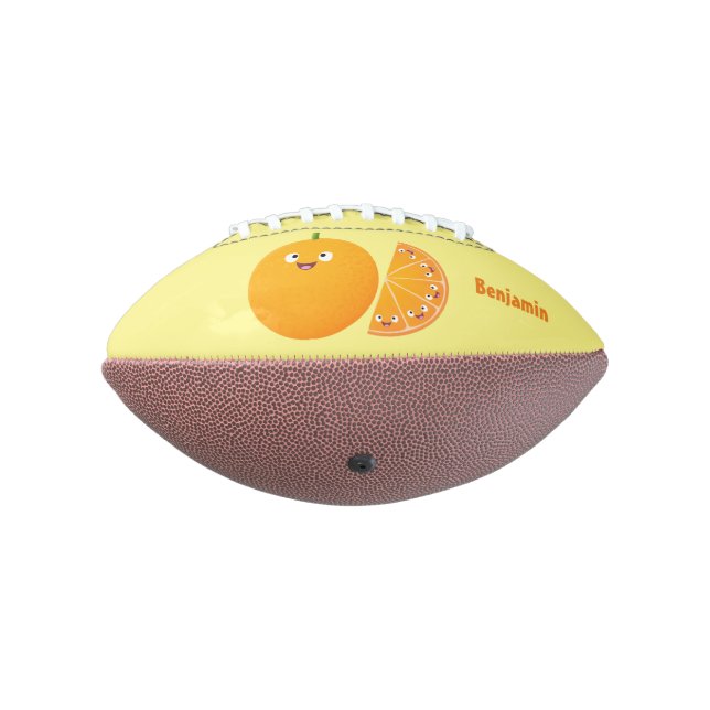 Cute happy orange citrus fruit cartoon american football (Rotated 270)