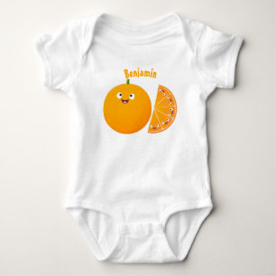 Cute happy orange citrus fruit cartoon baby bodysuit