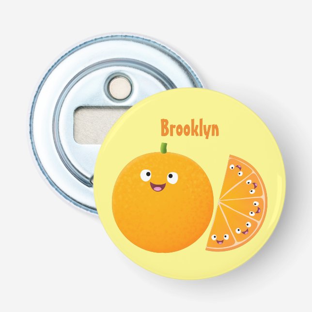 Cute happy orange citrus fruit cartoon bottle opener (Front)