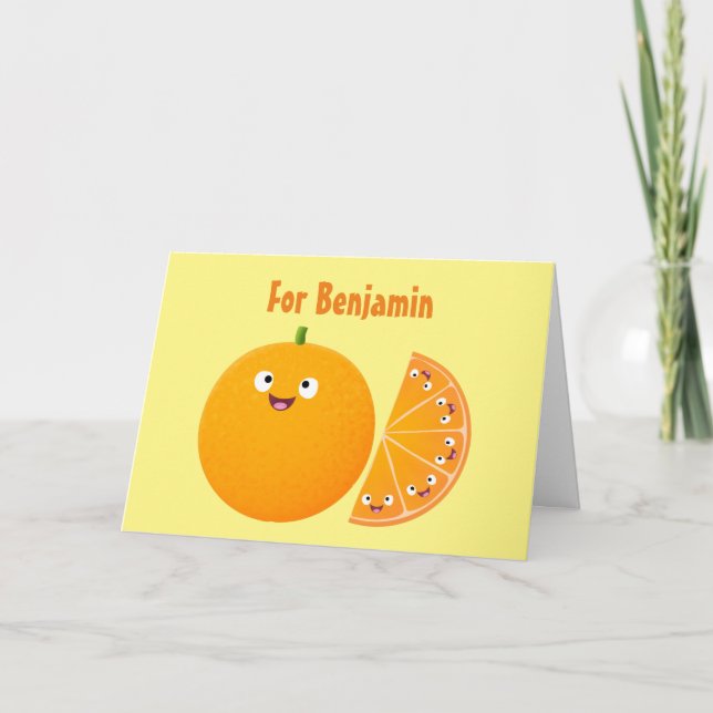 Cute happy orange citrus fruit cartoon  card (Front)