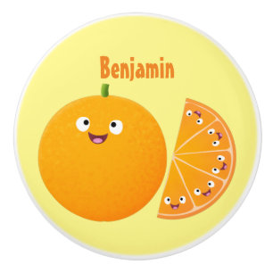 Cute happy orange citrus fruit cartoon ceramic knob