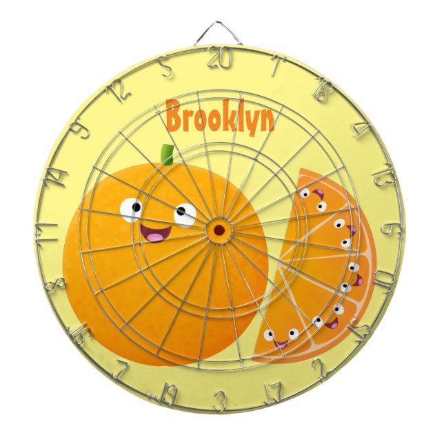 Cute happy orange citrus fruit cartoon dartboard (Front)