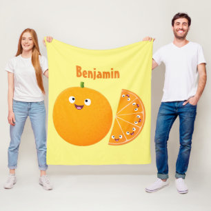 Cute happy orange citrus fruit cartoon fleece blanket