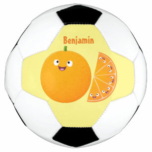 Cute happy orange citrus fruit cartoon football