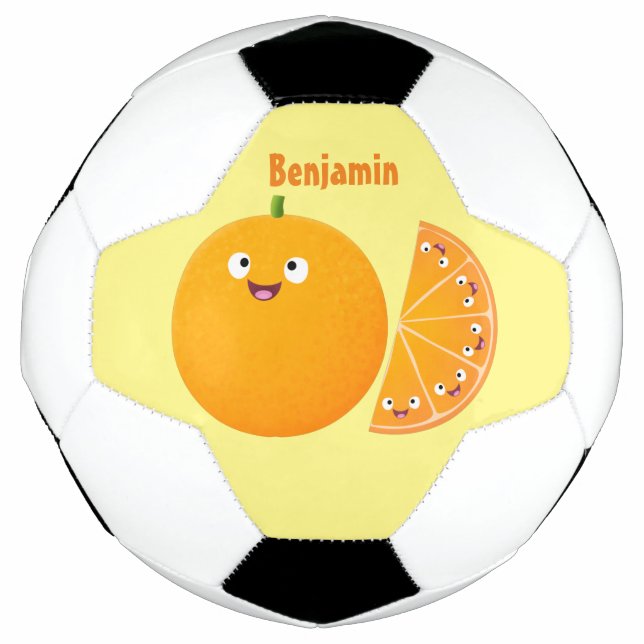 Cute happy orange citrus fruit cartoon football (Front)