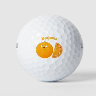 Cute happy orange citrus fruit cartoon  golf balls