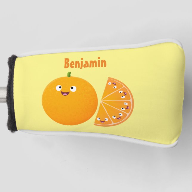 Cute happy orange citrus fruit cartoon golf head cover (Front)