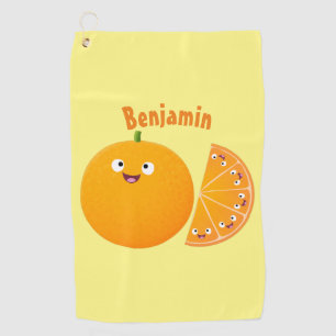 Cute happy orange citrus fruit cartoon golf towel