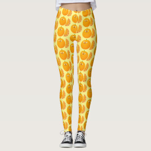 Cute happy orange citrus fruit cartoon leggings