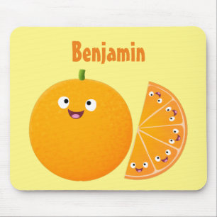 Cute happy orange citrus fruit cartoon mouse mat