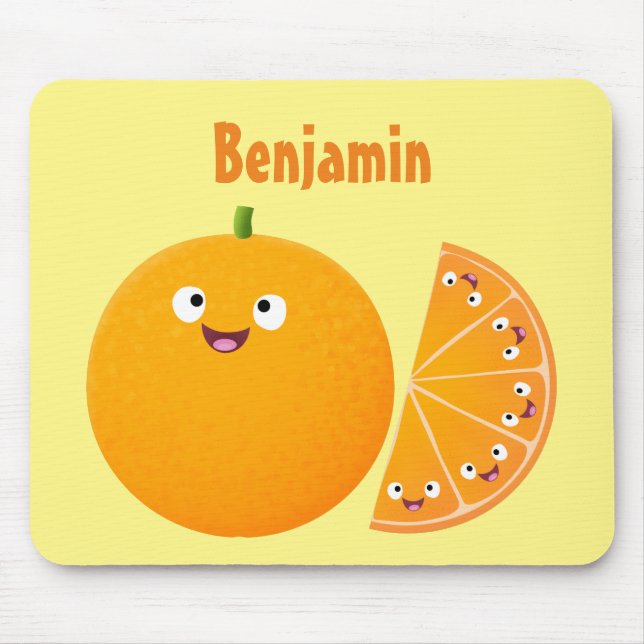Cute happy orange citrus fruit cartoon mouse mat (Front)