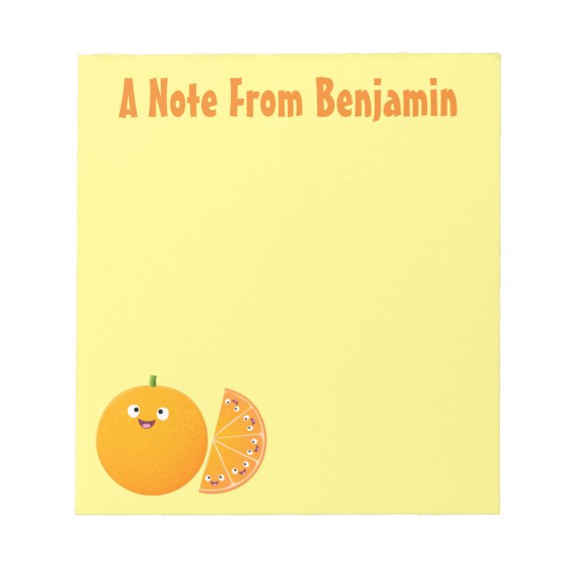 Cute happy orange citrus fruit cartoon notepad (Front)