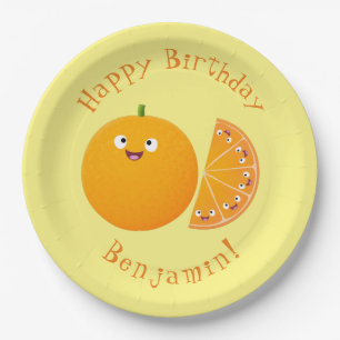 Cute happy orange citrus fruit cartoon  paper plate