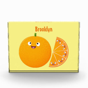 Cute happy orange citrus fruit cartoon photo block